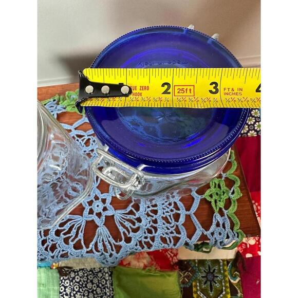 2 Vintage Bormioli Rocco With Cobalt Lids Glass Canning Mason Jars - Picture 3 of 7